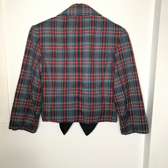 Vintage Plaid Blazer with Black Satin Lapel – Retro Checkered Jacket - Picture 3 of 8